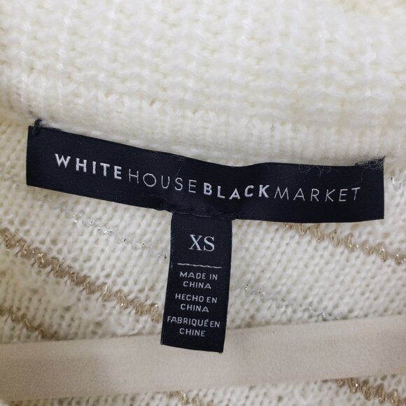 White House Black Market Asymmetrical Cowl Neck Striped Sweater XS Cream Gold - Picture 3 of 7